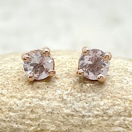 Round Morganite Stud Earrings Peachy Pink in 18k Rose Gold LS6538