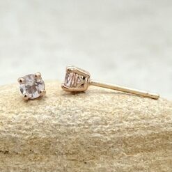 Tiny Morganite Stud Earrings with Filigree in 14k Rose Gold LS6538