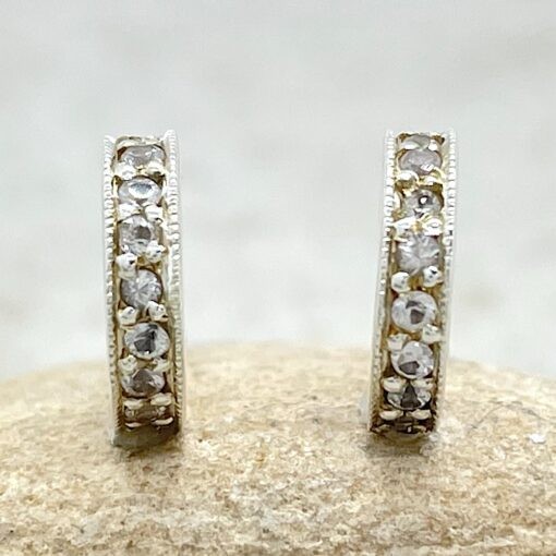 White Sapphire Birthstone Circlet Earrings in Platinum LS3417