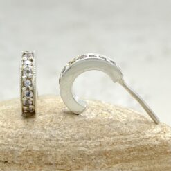 White Sapphire Circlet Earrings April Birthstone 14k White Gold LS3417