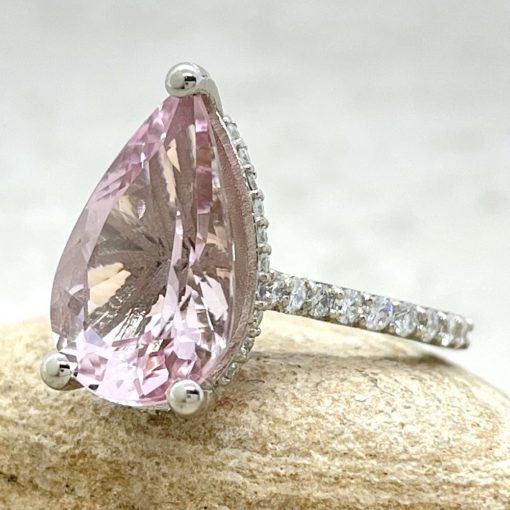 Cathedral Shank Pink Morganite Engagement Ring 18k White Gold LS6659