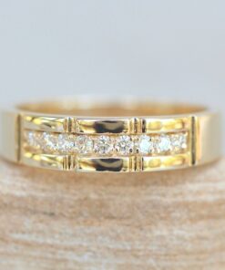 Modern Style Diamond Man's Wedding Band Channel Set Yellow Gold LS6261