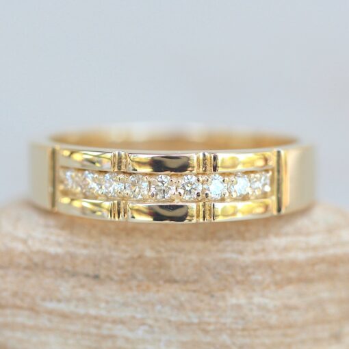 Modern Style Diamond Man's Wedding Band Channel Set Yellow Gold LS6261