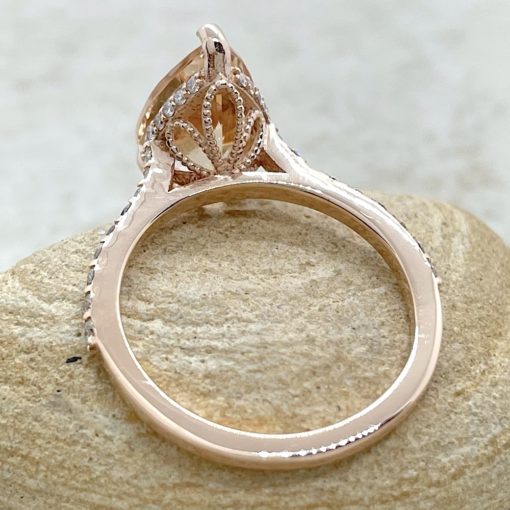 Pear Cut Morganite Ring with White Diamonds in 14k Rose Gold LS6700