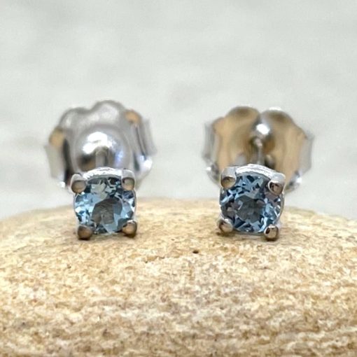 Round Aquamarine Earrings March Birthstone in 18k White Gold LS6690
