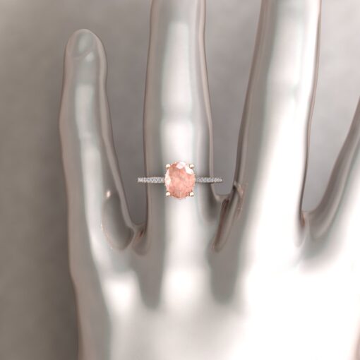 AAA Morganite Diamond Halo Ring Cathedral Style Shank Rose Gold LS6326