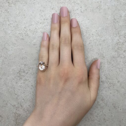 AAA Oval Cut Light Peach Morganite Half Eternity Ring Rose Gold LS6268