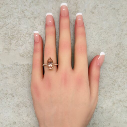 AAA Peachy Pink Morganite Gemstone Diamond Halo Ring Rose Gold LS6739