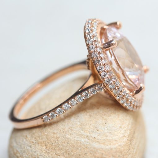Cathedral Shank Morganite Ring with Diamonds in 18k Rose Gold LS6342
