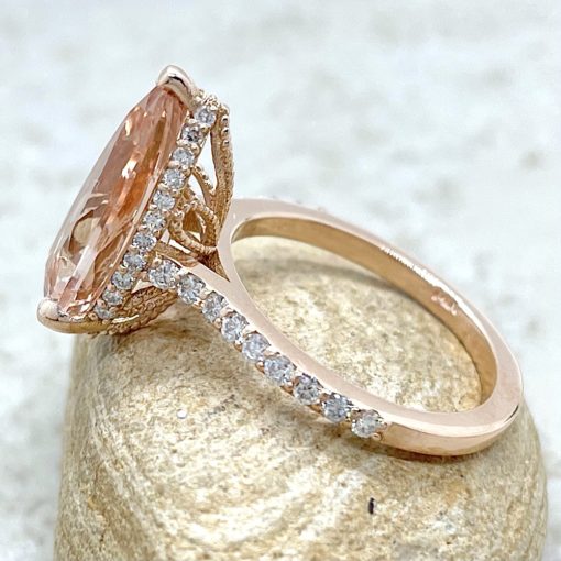 Cathedral Shank Morganite Ring with Side Halo 18k Rose Gold LS6739