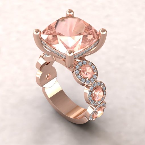 Cushion Morganite Halo Ring with Halo Band in 18k Rose Gold LS5910
