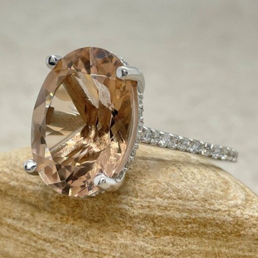 Elegant Oval Cut Peachy Pink Morganite Ring White Gold Platinum LS6545