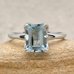 Emerald Cut Blue Aquamarine Engagement Ring White Gold Platinum LS6691