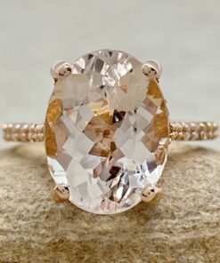 Genuine Light Peach Morganite Diamond Engagement Ring Rose Gold LS6268