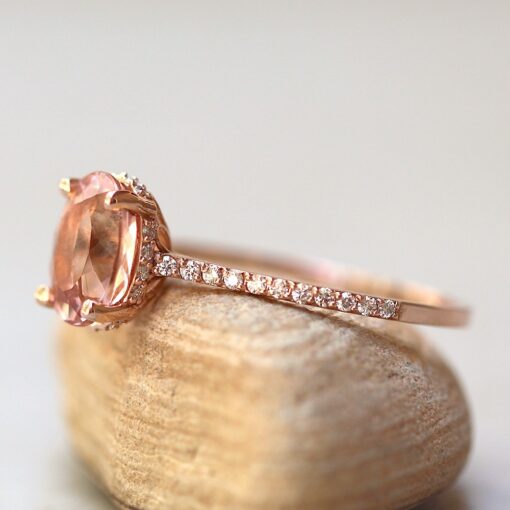 Genuine Light Peach Morganite Diamond Engagement Ring Rose Gold LS6326