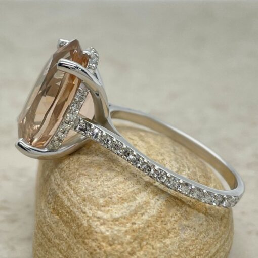 Genuine Morganite Ring Diamond Hidden Halo White Gold Platinum LS6545