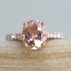 Genuine Peach Pink Morganite Gemstone Engagement Ring Rose Gold LS6388