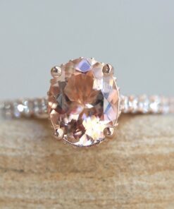 Genuine Peach Pink Morganite Gemstone Engagement Ring Rose Gold LS6388