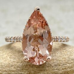Genuine Peachy Pink Morganite Diamond Engagement Ring Rose Gold LS6739