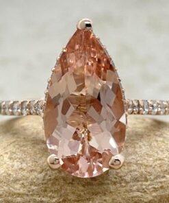 Genuine Peachy Pink Morganite Diamond Engagement Ring Rose Gold LS6739