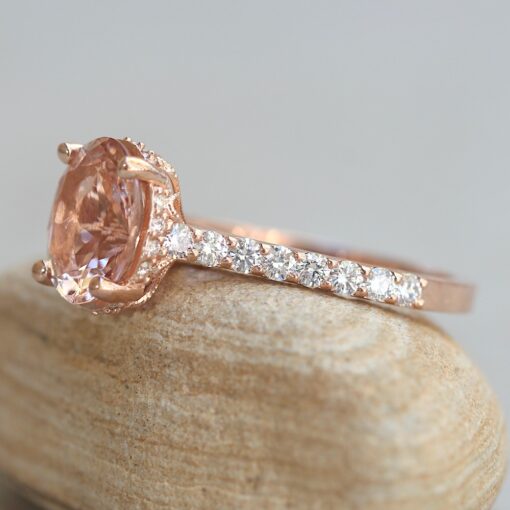Half Eternity Morganite Engagement Ring Diamond Shank Rose Gold LS6388
