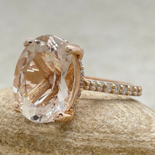 Light Morganite Gemstone Engagement Ring Diamond Halo Rose Gold LS6268