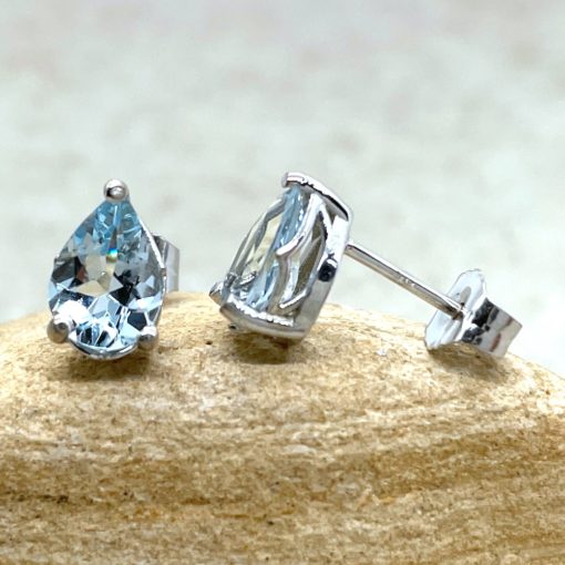 March Birthstone Earrings Aquamarine Pear Cut 14k White Gold LS6687