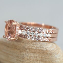 Matching Morganite Round Diamond Halo Bridal Ring Set Rose Gold LS6412