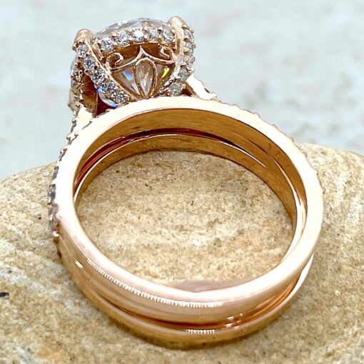 Moissanite Bridal Set Matching Diamond Bands Filigree Rose Gold LS6457