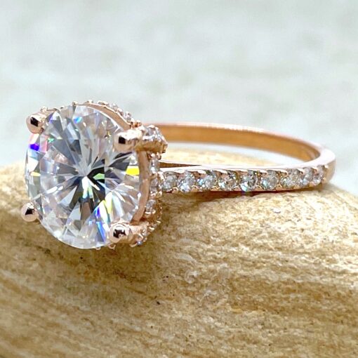 Moissanite Engagement Ring Diamond Halo Half Eternity Rose Gold LS6789
