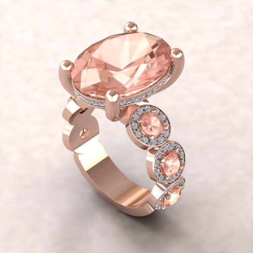 Morganite Halo Ring Oval Cut with Halo Shank 18k Rose Gold LS5902