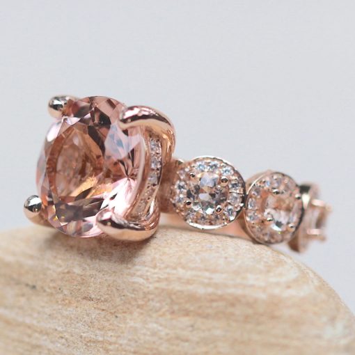 Morganite Halo Ring Round Cut with Halo Shank 18k Rose Gold LS5908