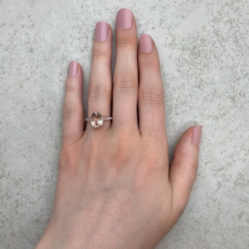 Morganite and Diamond Engagement Ring Hand Shot 18k Rose Gold LS6170