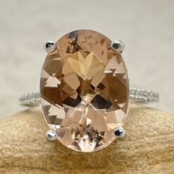 Oval Cut Morganite Diamond Engagement Ring White Gold Platinum LS6545
