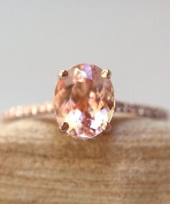Oval Cut Morganite Diamond Shank Ring Filigree Basket Rose Gold LS6326