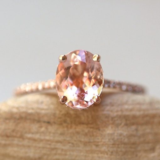 Oval Cut Morganite Ring with White Diamonds in 14k Rose Gold LS6326