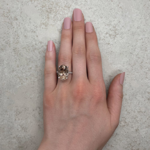 Oval Morganite Engagement Ring Hand Shot in Platinum LS6545