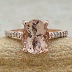 Oval Peach Morganite Engagement Ring Cathedral Shank Rose Gold LS6738