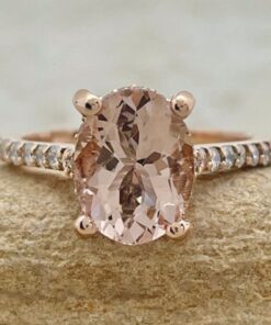 Oval Peach Morganite Engagement Ring Cathedral Shank Rose Gold LS6738