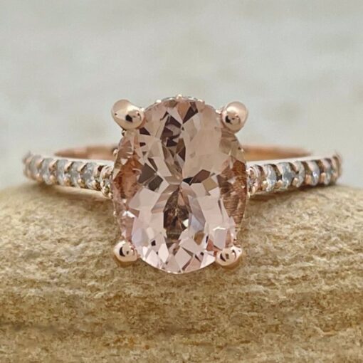 Oval Peach Morganite Engagement Ring Cathedral Shank Rose Gold LS6738
