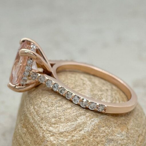Peach Morganite Engagement Ring Diamond Hidden Halo Rose Gold LS6738