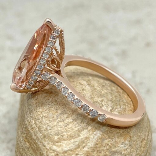 Peach Morganite Engagement Ring Diamond Hidden Halo Rose Gold LS6739