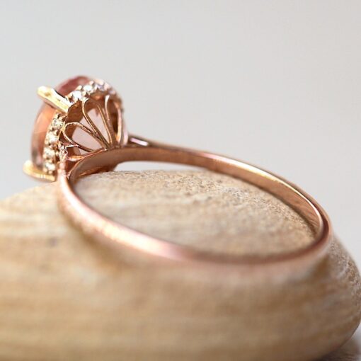 Peach Morganite Engagement Ring Flower Petal Filigree Rose Gold LS6326