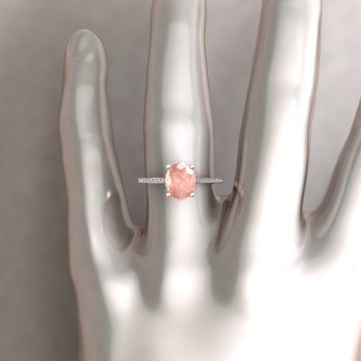 Peachy Pink Morganite Ring Oval Cut Hand Shot 18k Rose Gold LS6326