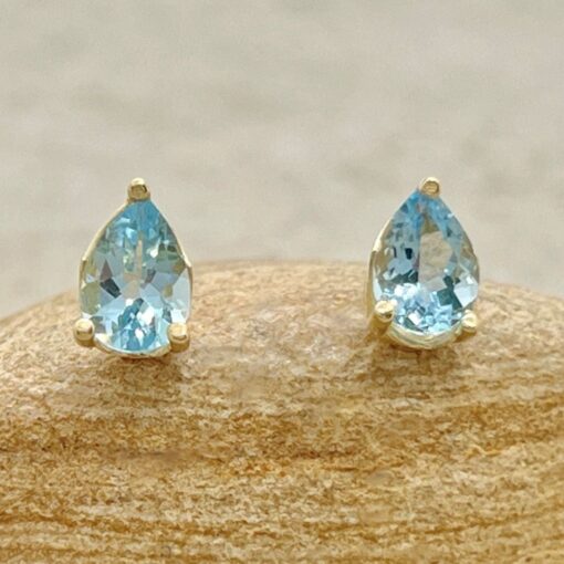 Pear Cut Aquamarine Earrings March Birthstone Gift Yellow Gold LS6687