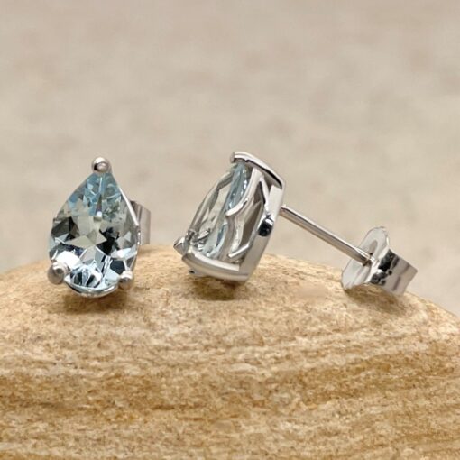 Pear Cut Aquamarine Push Back Post Earrings White Gold Platinum LS6687