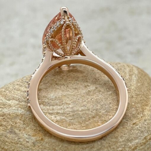 Pear Peach Morganite Engagement Ring Filigree Basket Rose Gold LS6739