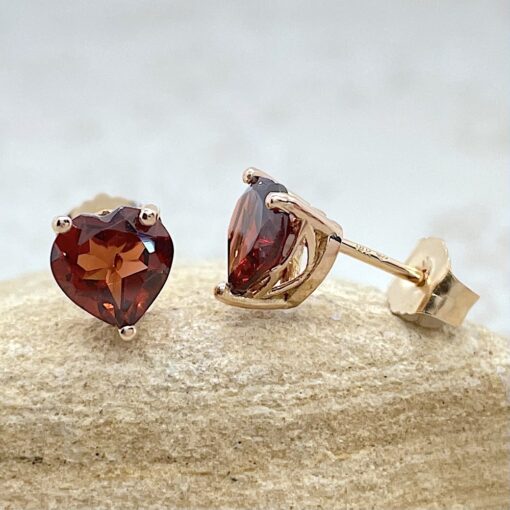 Red Garnet Birthstone Earrings Heart Shaped January Rose Gold LS6688