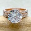 Round Moissanite Filigree Ring with Two Bands 14k Rose Gold