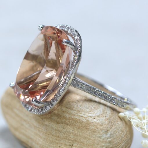 20 Carat Peach Morganite Ring Half Eternity White Gold Platinum LS6197